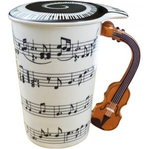 Eryi-Tasse À Café Avec Couvercle Et Poignée En Forme De Violon, 450ml Tasse Amusante Pour Le Café, Le Thé, L'eau, Cadeau Pour Les Amateurs De Musique/Professeurs/Amis - Neuf