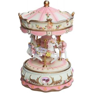 Boîte à musique pour les Filles - 3 Cheval Tournant Musical, de Carrousel, Cadeau Idéal pour les fêtes de Noël, d'Anniversaire, de Fête pour Bébé/Enfants/Filles (Rose) - Neuf