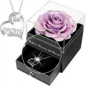 Cadeaux F&ecirc;te des M&egrave;res,Cadeaux Maman,Rose Eternelle F&ecirc;te des M&egrave;re,u201cMeilleure Maman du Mondeu201den Italien, Fleur Eternelle avec Bijoux, Cadeaux Anniversaire Maman - Neuf