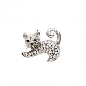 Femmes Chat Femelle Forme Strass &Eacute;charpe Broche El&eacute;gant Alliage Pin Bijoux Argent - Neuf