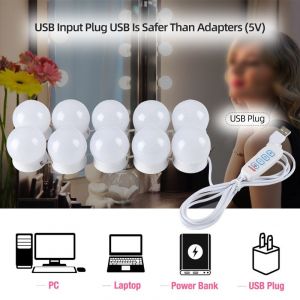 Miroir De La Lumière, De 10 Ampoules De Hollywood De Dimmable Led Kit Lampe Pour Salle De Bain Miroir De Maquillage 3 Couleurs 10 Niveaux De Luminosité Avec Un Adaptateur (Miroir Pas Inclus) - Neuf