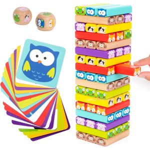 Tour En Bois 4 En 1 Avec Des Couleurs Et Animaux Pour Enfants - Jeu De Société Educatif Pour Garçons Et Filles De 4 A 8 Ans - Idéal Comme Cadeau À Partager Entre Parents Et Enfants[Z982] - Neuf