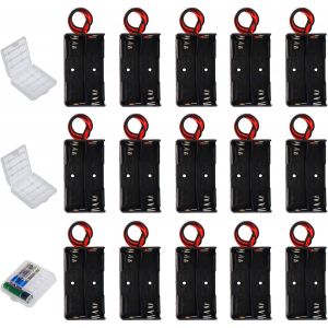 15 Pi&egrave;ces 2AA Support de Batterie 2 x 1,5V Battery Holder Box Case, Coupleur Pile AA par 2 Noir, 3 Pi&egrave;ces Boite Rangement Piles AA et AAA Stockage Coffre Transparent - Neuf