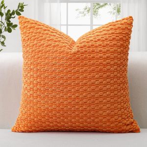 CAUC-Housses de coussin d&eacute;coratives en velours c&ocirc;tel&eacute; doux avec texture &agrave; bulles 3D pour canap&eacute;, sofa, chambre &agrave; coucher, taie d'oreiller douce pour d&eacute;coration d'int&eacute;rieur, 45 x 45 cm, orange - Neuf