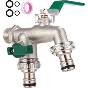 Robinet double 3/4 pouce,Robinet exterieur jardin avec 2x 3/4 pouce,Premium antigel double robinet de jardin extérieur,pour jardin,ménage,industrie(vert) (1/2) - Neuf