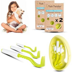 Tire Tique Pour Chien, Chat Et Humain (Lot De 2 Sets De 3) - Retrait Facile, Rapide Et Sans Douleur U2013 Pince &Agrave; Tique Avec Bo&icirc;te De Rangement, Id&eacute;al En Voyage Et &Agrave; La Maison (Vert, 2 Sets) - Neuf