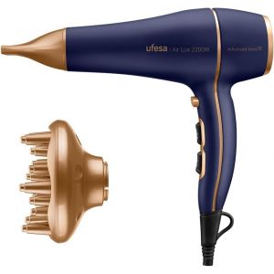 S&egrave;che-Cheveux Professionnel Air Lux 2200w, Moteur Ac, &Eacute;limine Les Frisottis, Inclus Diffuseur Et Concentrateur, 2 Vitesses, 3 Temp&eacute;ratures, Jet D`Air Froid, Bleu/Dor&eacute; - Neuf