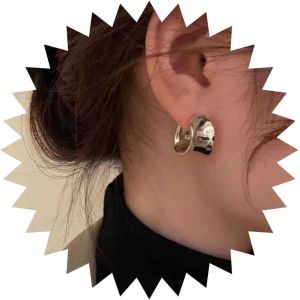 Kal-Boucle D'oreille Minimaliste En Argent Boucle D'oreille Irr&eacute;guli&egrave;re En M&eacute;tal Boucle D'oreille Large Et &Eacute;paisse Boucle D'oreille Chunky Hlaf Boucle D'oreille Polie Boucle D'oreille - Neuf