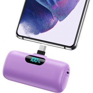 Batterie Externe Usb C 5000mah,15w 3.0a Charge Rapide Chargeur Portable Mini Power Bank Avec Écran Lcd Compatible Avec Samsung S23,S22/Note/Huawei/Moto/Lg/Pixel/Nexus,Usb C Phones Etc-Pourpre - Neuf