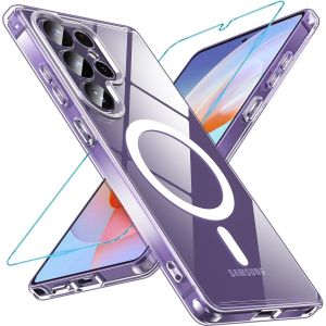 Kal-Coque Pour Samsung Galaxy S25 Ultra 5g, Compatible Avec Magsafe Avec Verre Trempé,Magnétique Protection Samsung S25 Ultra Étui Arrière Housse Transparent Fine Antichoc Case S25 Ultra, Clear - Neuf