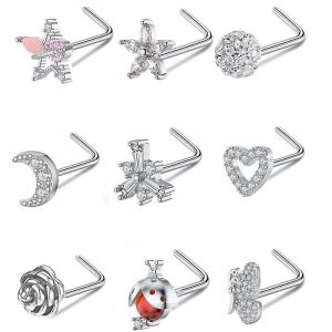 Un Ensemble De 0,8 Mm Fileté Aiguille Fine L Tige Mode Nez Stud Pêche Coeur Zircone Simple Anneau De Nez Pi - Neuf