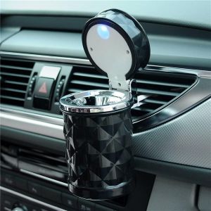 Cendrier de voiture portable avec lumière LED bleue, porte-gobelet cylindrique sans fumée, noir - Neuf
