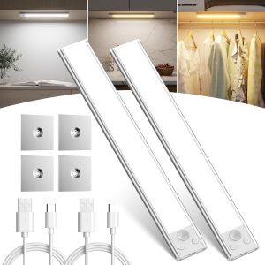 ERYI-Lampe Detecteur De Mouvement Interieur 2 Pieces, 30Cm Dimmables Reglette Led Cuisine Avec 3 Couleurs, Rechargeable Usb-C Eclairage Lumiere Led Pour Armoires, Couloirs, Escalier, Chambre À Couche - Neuf