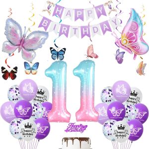 11 ans Papillon Anniversaire Decoration Fille, Ballon 11 ans Papillon Decoration, Coloré 11 ans Fille Papillons Déco Anniversaire, Papillons 11 ans anniversaire Fille 11 Ballon Coloré - Neuf