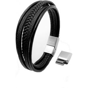 Kal-Bracelet Tress&eacute; En Cuir V&eacute;ritable Noir Ou Marron,Bracelet Pour Homme Avec Fermeture Magn&eacute;tique En Acier Inoxydable,Bracelet En Cuir Pour Homme Avec Maillon Suppl&eacute;mentaire, Xl,23.5cm, Cuir - Neuf