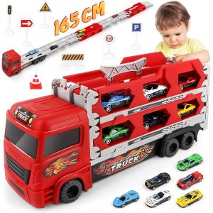 KALANKA-Transporter Truck Cars Jouets pour garçons de 3, 4, 5, 6 Ans, Camion de Course Pliable Double Couche avec 6 Voitures à Tirer en Alliage, Cadeau Tendance pour Les Enfants Amateurs de Voitures - Neuf