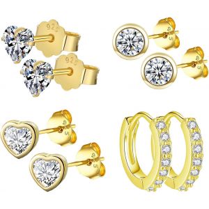 Cmjaagur-4 Paires Boucles D'oreilles Argent 925 Pour Femme Fille Clous D'oreilles Femme Or Boucles D'oreilles Coeur Femme Boucles D Oreilles Cr&eacute;oles Homme Diamant Boucles D'oreilles Femme An[M2195] - Neuf