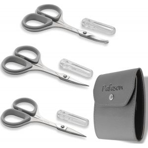 Pafason À Moustache En Acier Inoxydable À Barbe À Poils Du Visage Ciseaux À Poils Nasaux Avec Couvercle De Sécurité Et Étui En Cuir Premium - Neuf