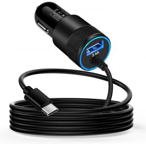 JGD-Adaptateur de chargeur de voiture USB 3,4 A, chargeur USB C rapide avec c&acirc;ble USBC de 1 m pour Samsung Galaxy A16/A15/A14/A56/A55/A54/A36/S25/S24/S23/S22/S21, iPhone 17/16/15, Google Pixel - Neuf