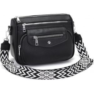 KALANKA-Sac Bandouliere Femme Multipoches Sac a Main Femme Bandouli&egrave;re Noir Avec 5 poches zipp&eacute;es et 7 compartiments - Neuf
