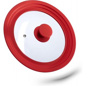 Jexnovashop-10027987_47 Couvercle Flexible, Verre, Universel, Rebord Silicone, Trou De Vapeur, Casseroles, Po&ecirc;les, D 20-24 Cm, Rouge - Neuf