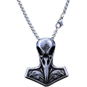 Collier Viking Avec Pendentif En Forme De Crâne De Corbeau, Pendentif En Acier Inoxydable, Amulette Nordique Mjolnir, Marteau De Thor, Cadeau Pour Homme - Neuf