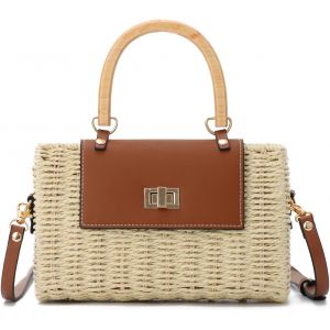 RFCBC-Sac Bandoulière Rotin Tressée Femme été élégant Sac à Main Panier Osier Paille avec Sangle pour Fête Plage Vacances(Beige) - Neuf