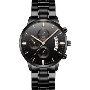 Montre À Quartz Multifonction Pour Homme-Étanche-Bracelet En Acier Inoxydable-Avec Fonction Jour Et Date Automatique.[J854] - Neuf