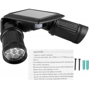 Asfasfq-Projecteur Principal Solaire, Réglable À Double Tête 14led Projecteur Solaire À Détecteur De Mouvement, Applique Murale, Lumière De Sécurité Pour Jardin Extérieur - Neuf