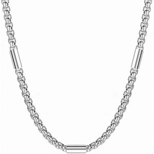 Kal-Chaine Collier Homme, Chaine Homme Argent En Acier Inoxydable, Chaine Collier Grosse Maille Longueur 60 Cm, Bijoux Hommes, Id&eacute;e Cadeau No&euml;l F&ecirc;te Des P&egrave;res Anniversaire Mariage - Neuf