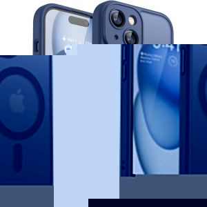 JGD-Coque Magn&eacute;tique pour iPhone 15 Plus 6,7 Pouces, Compatible avec MagSafe, [Protection Compl&egrave;te de l'appareil Photo] Fond Mat Translucide, Bleu Fonc&eacute; - Neuf