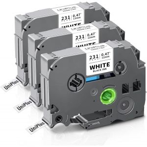 JEXNOVASHOP-3x Ruban Compatible pour Brother Tze231 Tze-231 TZ 12mm 0.47, Fonctionne avec Brother P-touch 1000 H105 H100lb PT-H110 PT-H107 P300BT H200 PT1010 PT-D210 PT-D400VP PT-E100, Noir sur Blanc - Neuf