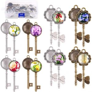 Swppet Kit De Cl&eacute;s 2 Styles: 12 Squelettes En Bronze Et 12 Cl&eacute;s Argent&eacute;es, Avec 24 Cabochons En Verre, Bronze, Argent&eacute;, Verre - Neuf