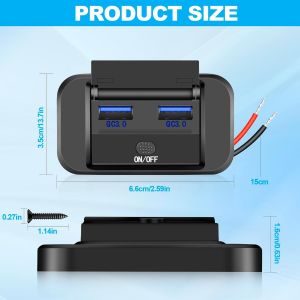 Pr Usb 12v, 2 Pcs Double Pr Chargeur Usb De Voiture 18w Double Qc3.0 Usb, Chargeur Voiture Charge Rapide Avec Interrupteur Pour 12v/ 24v Camping Car Camion Caravane Atv - Neuf