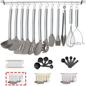 Mevronisshop-38 Pi&egrave;ces Ensemble D'ustensiles De Cuisine En Avec Support &Agrave; Ustensiles, T&ecirc;te En Silicone Et Poign&eacute;e En Acier Inoxydable, De Cuisine Pour Ensembles D'usten, Gadgets De Cuisine Antiadh&eacute;si - Neuf
