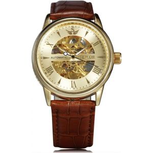 Eryi-Squelette Creuse Mode Automatique Mécanique Hommes Mâle Luxe Business Cuir Armée Sport Cadeau Montre-Bracelet - Neuf