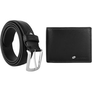 Coffret Cadeau Homme Ceinture Doublure Cuir Extérieur Pu Et Portefeuille En Cuir Véritable,Noir,Noir ,125 Cm (Tg 54-56) - Neuf