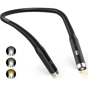 Lampe De Lecture De Cou, Lampe Lecture Rechargeable Au Lit, 3 Couleurs Et 3 Niveaux De Luminosité Réglables, Pliable À 360°, Liseuse Led Usb Pour Voyager, Tricoter, Camping - Neuf