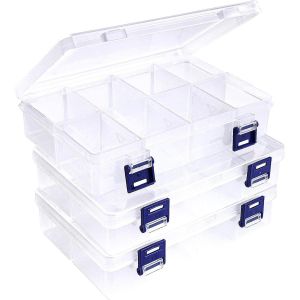 Jexnovashop-Baven 3 Paquet 8 Grilles Boîte De Rangement En Plastique Organisateur De Bijoux Avec Séparateurs Réglables, Boite De Rangement Perles - Neuf