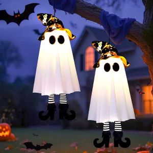 Trahoo-2pcs Decoration Suspendu Halloween,Decoration Fantome Exterieur,Lanterne Halloween,Halloween Decoration,Fant&ocirc;me &Agrave; Suspendre Avec Lumi&egrave;re Led Color&eacute;e,Deco Int&eacute;rieure Ext&eacute;rieure D'halloween - Neuf
