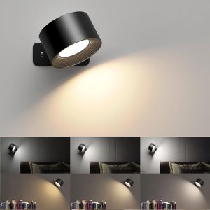 Eryi-Applique Murale Interieur,Lampe Murale Led Rechargeable Avec Port De Charge Usb Contrôle Tactile,3 Températures De Couleur Et Luminosité Réglable, Lampe De Chevet Pour Chambre À Coucher (Noir) - Neuf