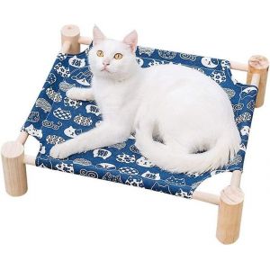 Hamac Surélevé Pour Chat - Amovible, Lavable, Cadre En Bois Massif, Toile Confortable, Solution De Couchage Portable Pour Animaux De Compagnie Pour Chats Et Petits Chiens - Neuf