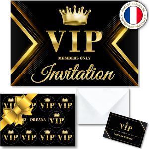 Mevronisshop-Kit De 10 Cartes Invitation En Fran&ccedil;ais Pour Anniversaire/F&ecirc;te Sur Le Th&egrave;me Vip Pour 10 Invit&eacute;s (Kit=10 Cartons D Invitation + 10 Enveloppes + 11 Cartes Membre + 10 Stickers). De 6 Ans &Agrave; - Neuf
