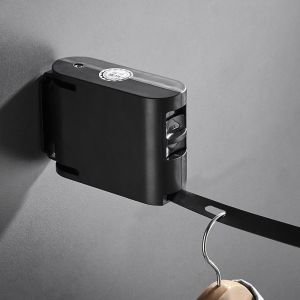 Étendoir à linge rétractable noir, enrouleur pour 1 à 2 machines à laver, avec trous de 4,2 m pour l'intérieur et l'extérieur - Neuf