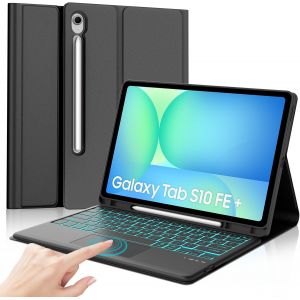 Coque Clavier pour Samsung Galaxy Tab S10 FE+ Plus 13.1"" 2025, Clavier R&eacute;Tro&eacute;Clair&eacute; 7 Couleurs Azerty Fran&ccedil;ais Bluetooth D&eacute;Tachable, &eacute;tui avec Pav&eacute; Tactile Bluetooth Keyboard, Noir - Neuf