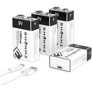 4PCS 9V Piles Rechargeables Lithium-ION, Pile 9 Volt 1300mAh Recharge Rapide par micro-USB-1500 Cycles pour d&eacute;tecteur de fum&eacute;e-d&eacute;tecteur d'incendie multim&egrave;tre - Neuf