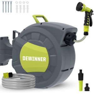 Ulteronixshop-Enrouleur de Tuyau D'arrosage 25+2M, Enrouleur Automatique Mural avec Buse de Pulv&eacute;risation, Pivotant &agrave; 180&deg;, Tuyau Arrosage Avec Enrouleur, 7 Fonctions, Pour Arroser Pelouse Jardin - Neuf