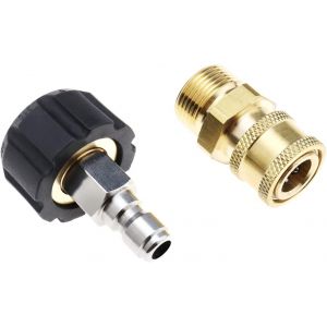 MEVRONISSHOP-2pcs Adaptateurs de Tuyau pour Nettoyeur Haute Pression M22 14mm Filetage Femelle vers 1/4" Prise Rapide M&acirc;le et 1/4" Prise Rapide Femelle vers M22 14mm M&acirc;le - Neuf