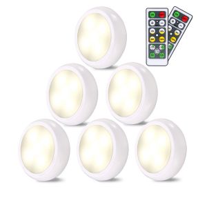 (Blanc) 6pcs Télécommande Sans Fil Led Spot Mural Placard Lumières Armoire Veilleuses Pour Escaliers Miroir Cuisine Vitrines Armoire - Neuf