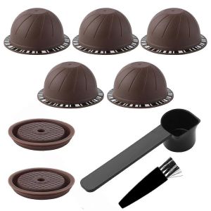 Dosettes R&eacute;utilisables Pour Machine,Capsule De Caf&eacute; Rechargeable De 230 Ml Avec 2 Couvercles En Silicone,1 Cuill&egrave;re,1 Pinceau - Neuf